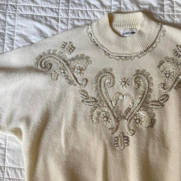vintage mock neck embellished pearl bead knit sweater sz XL fairy christmas - Picture 6 of 8